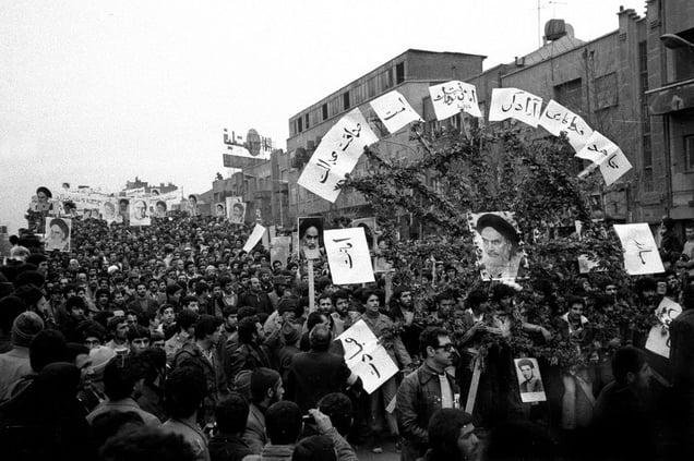 College Bridge on Shahreza Avenue in 1979 during the revolution. Over two million people took to the streets to protest against the Shahs regime, creating some of the biggest demonstrations in the worlds history. Tehran, IRAN - January 1, 1979
© Copyright 1979-2009 Alfred Yaghobzadeh. All rights reserved.