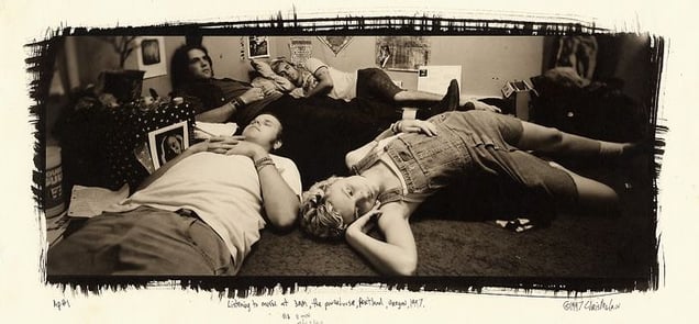 Listening to music at 3am, the Powerhouse, Portland, OR, 1997. © Chris McCaw