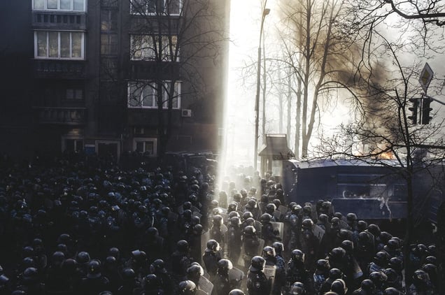 Riot police began to storm Maidan after clashes on Shelkovichna street. Kiev, Feb. 18, 2014.