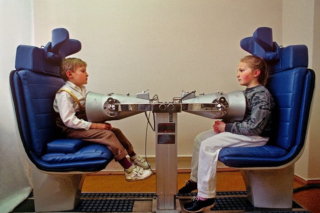 Kiev, Ukraine, 1993. Children are examined for cesium-137, a radioactive isotope of cesium which is formed as one of the more common fission products by the nuclear fission of uranium-235 and other fissionable isotopes in nuclear reactors and nuclear weapons.