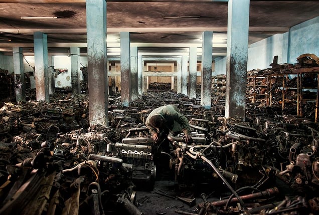 Nouakchott, Mauritania: A large warehouse of spare parts, a kind of an engine burial yard, where the employees need merely minutes to find anything your heart desires.  © Matjaz Krivic