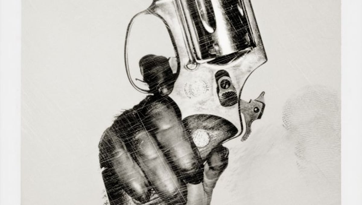 Monkey with Gun. New York City, 1992. Archival pigment print from a polaroid positiv, 243 x 183 cm ( 95 5/8 x 72 in. ). Edition of 3.