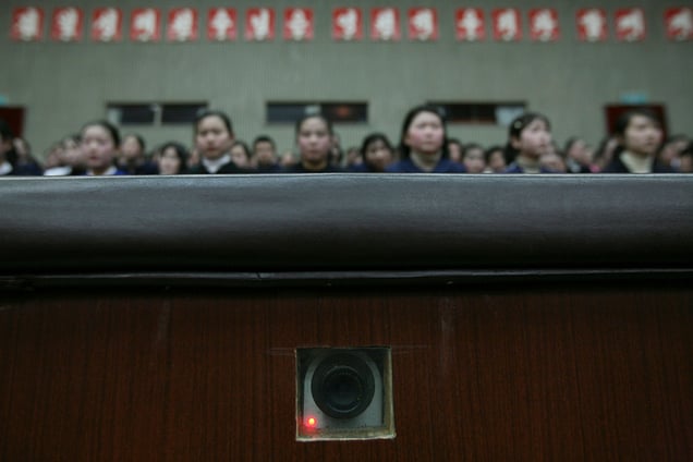 A camera is embedded in the wall and used to record inside an auditorium at the Mangyongdae Schoolchildren's Palace in Pyongyang, North Korea, 27 February2008.