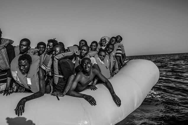 Migrants packed on to a rubber boat