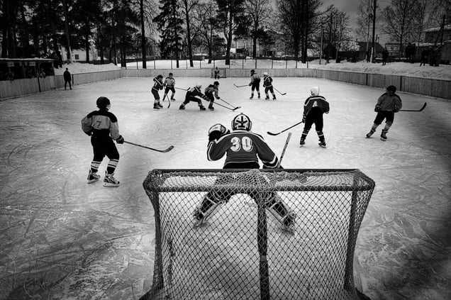 The match between junior teams from Vetluga and village Sharanga in Vetluga, Russia, 19 February 2015.