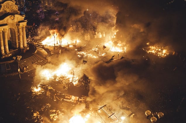 During another assault of the Maidan by police all the tents were burned. Kiev, Feb. 18, 2014