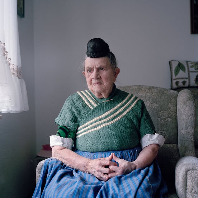 Engel Marie Meier (b. 1921) in her garb for everyday life, Schaumburger Land, Germany, 2010. From the series: Village Queens. The last women in their traditional peasant garbs