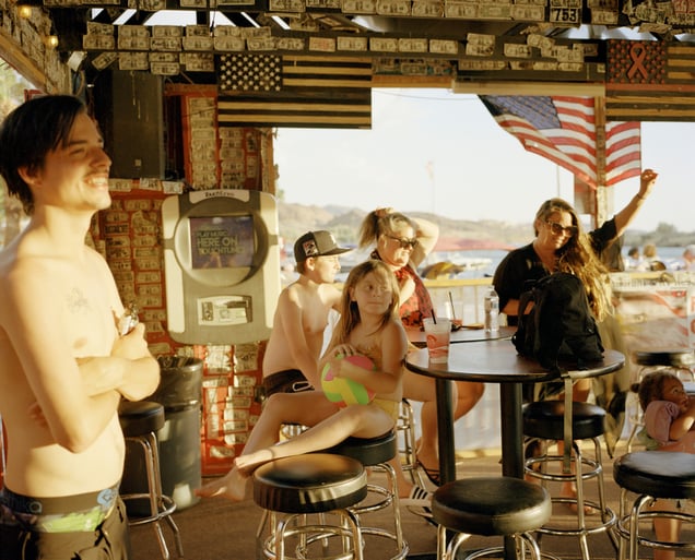 Floating Bar. A family enjoying their summer vacation at a floating bar up the Colorado River. Imperial County, CA. 2022 © Scott Rossi