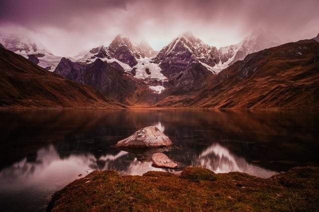 Yerupaja in the clouds at sunset