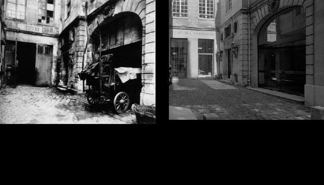 Ancienne maison de la maîtrise de Saint-Eustache, 25 rue du Jour, 1902, © Eugene Atget. Ancienne maison de la maîtrise de Saint-Eustache, 25 rue du Jour, 1997, © Christopher Rauschenberg.