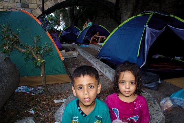Refugees camping in Kos town