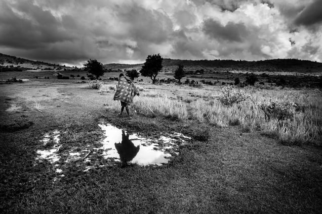 Maasai man walking to the forest to help the others to bring the killed animals to the village. © Meeri Koutaniemi