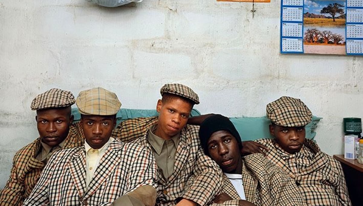 Loyiso Mayga, Wandise Ngcama, Lunga White, Luyanda Mzanti and Khungsile Mdolo after their initiation ceremony, Mthatha, 2008. Courtesy of Stevenson Gallery, Capetown/Johannesburg and Yossi Milo, New York.