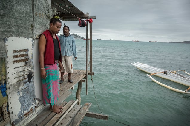 Haraga "Speedy" (on the left, 35) and Kenny (38)  in Kenny's house in Hanuabada village. Hanuabada is the only gay friendly place in Port Moresby, where local gays are accepted by the community and feel safe.
