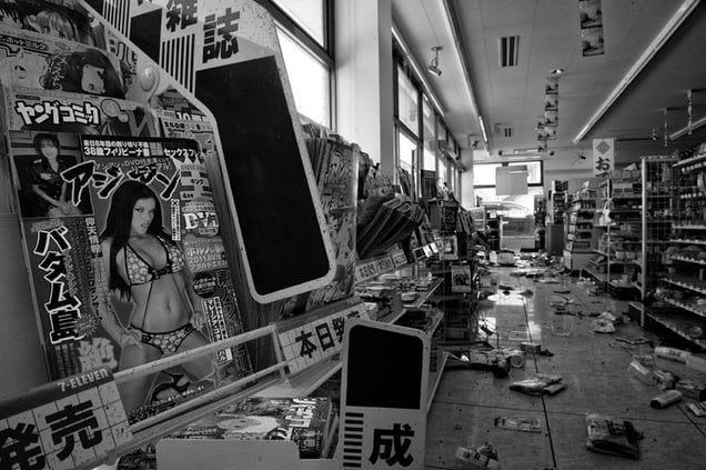 Market devastated by thieves, Namie city, from the series Fukushima "No Go" Zone, © Pierpaolo Mittica.