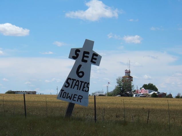 Wonder Tower and road sign, 2010.