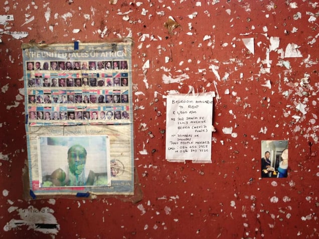 Recreated bulletin board, complete with found objects abandoned by the building's tenants. From the exhibition "Ponte City" © Mikhael Subotzky, Patrick Waterhouse