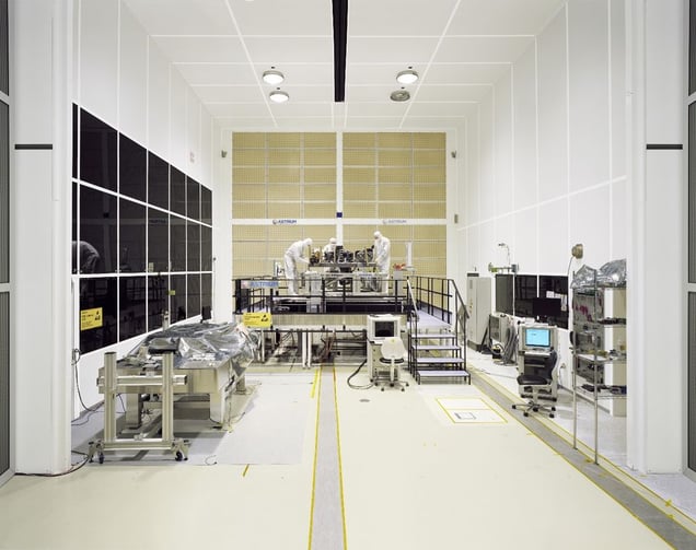 Assembly of the Near InfraRed Spectrograph in the ESA-NASA James Webb Space Telescope, Class 5 Integration Facility, Germany. The telescope is a multi-object spectrograph capable of observing more than 100 astronomical objects simultaneously over a wide field of vision. © Edgar Martins