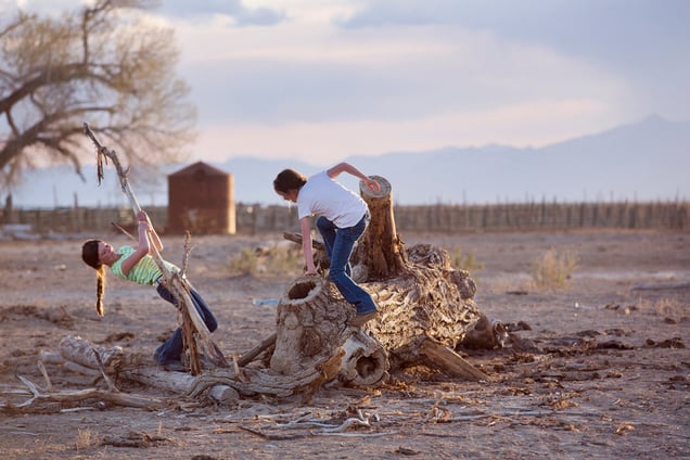 Girls playing in the evening after home school and chores. Dixie Valley, Nevada 2015