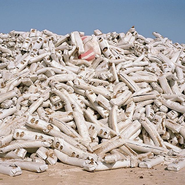 Rock-wool hydroponic bags are piled up in a recycling plant in El Ejido, Almerí­a. © Reinaldo Loureiro