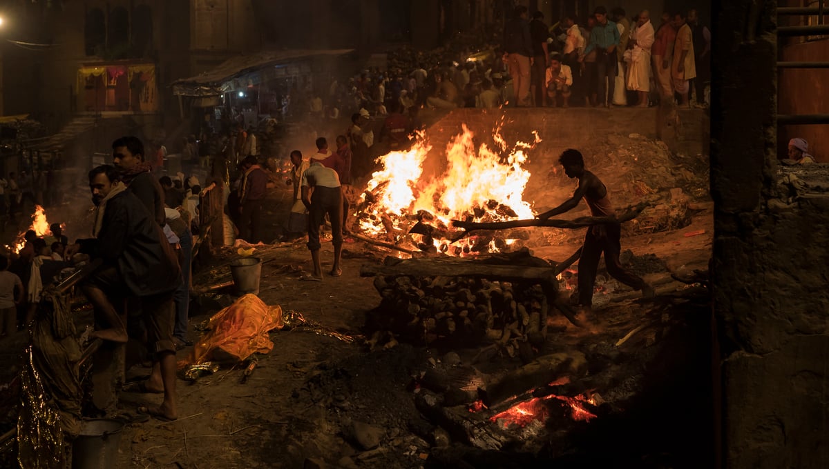 Day and night  up to 250 to 300 bodies  will be cremated in Manikarnika.  "The body is just a garment, the soul moves on"