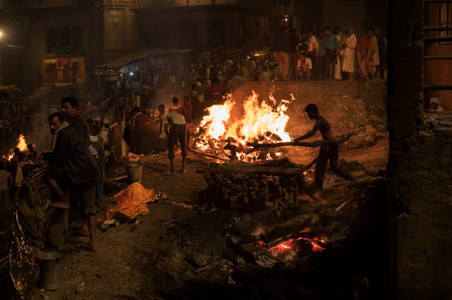 Day and night  up to 250 to 300 bodies  will be cremated in Manikarnika.  "The body is just a garment, the soul moves on"